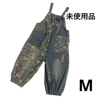 미사용품 살로펫 오버롤 데님 프린트 꽃무늬 M