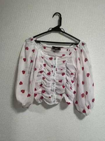 KOBINAI 하트 무늬 벌룬 슬리브 블라우스