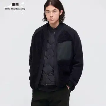 유니클로 화이트 마운티니어링 보아 플리스 풀집 재킷 블랙