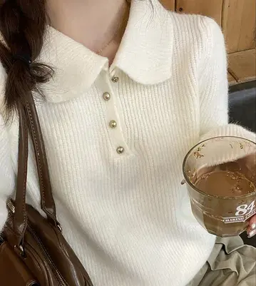 폴로 칼라 리브 니트