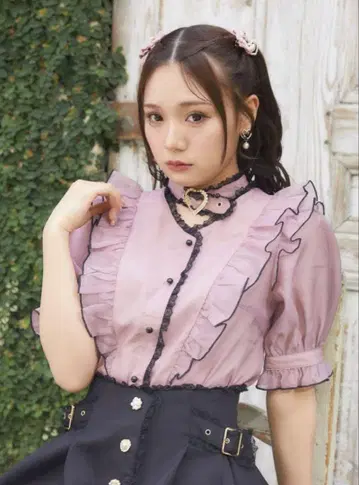 ROJITA 로지타 하트 버클 시어 블라우스 프릴 핑크