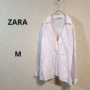 ZARA 자라 라이트 핑크 긴팔 셔츠 비침 린넨 M /100