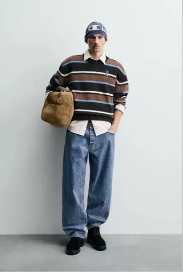 ZARA x Champion 스트라이프 패턴 패치 스웨터 XL 사이즈