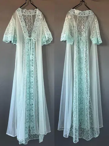 앤티크 빈티지 70s USA 그린 꽃무늬 레이스 원피스 드레스