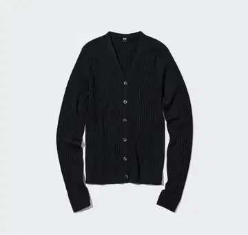 UNIQLO 블랙 엑스트라 파인 메리노 리브 숏 가디건 XL 블랙