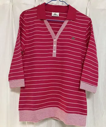 LACOSTE 스트라이프 피케 셔츠 44 사이즈 핑크