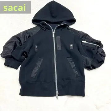 sacai 이소재 도킹 반팔 후드 블루종 MA-1 블랙