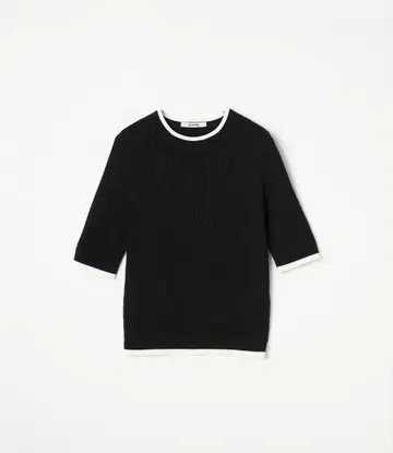 25SS SLOANE 코튼 x 폴리에스테르 바이컬러 5부 소매 리브 니트