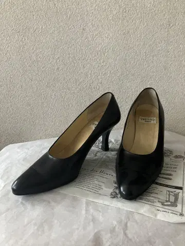 히미코 23cm 블랙 블랙 하이힐 관혼상제 스틸레토 펌프스 천연 가죽