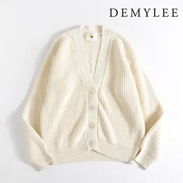 609t*DEMYLEE 데 코튼 V넥 리브 니트 가디건