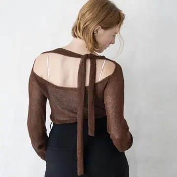 quui 큐이 open sheer knit tops camel