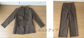 GU 체크 무늬 더블 브레스트 자켓 셋업