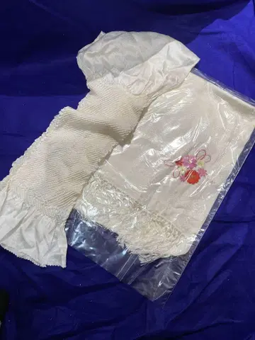 순수 실크 시치고산 실크 화이트 자수 시고키 오비 장식 천 쥐어짜기 세트