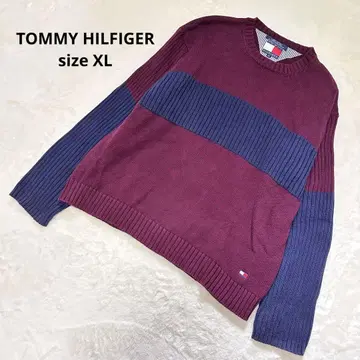 TOMMY HILFIGER 스웨터 니트 XL 보르도 x 네이비 남성용
