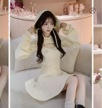 Darich 숏 후디 맨투맨 미니 원피스 로고