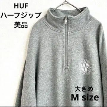 새상품급 HUF 하프 지퍼 맨투맨 그레이 서클 로고 화이트 쭈리 스케이터