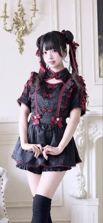 nogenki 차이나풍 원피스 셋업과 경단 헤어핀 세트 L