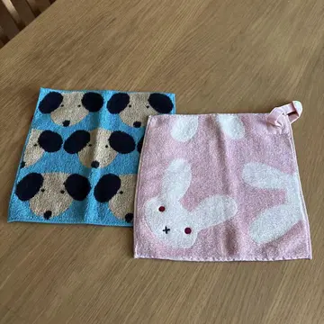 개와 토끼 손수건 타월 2장 세트 [미사용 새상품] 25cm 25cm