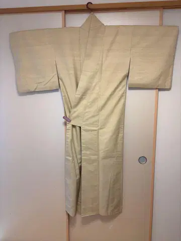 명주 이중 기모노 순수 실크 베이지