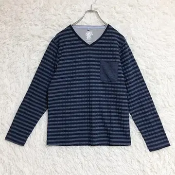 [ MILD&GENTLE ] 보더 티셔츠 (M) V넥 긴팔 롱티