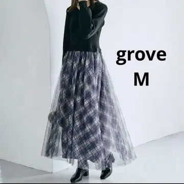 새상품급 그로브 튤 도킹 니트 원피스 M