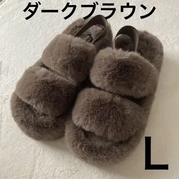 시마무라 퍼 샌들 다크 브라운