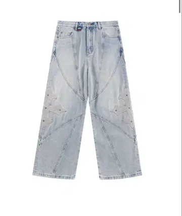 Cross Leather Patch Baggy Denim Pants