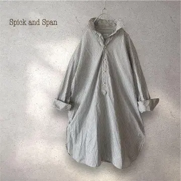 Spick and Span 스트라이프 롱 셔츠 풀오버 펄 버튼