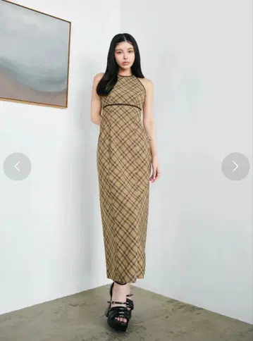 Darich 체크 홀터넥 롱 원피스