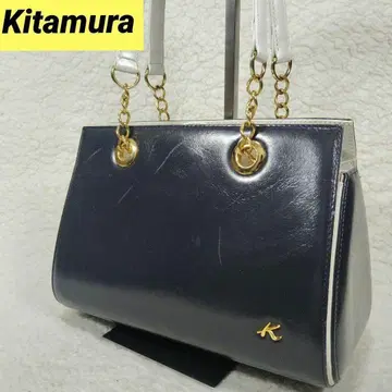 Kitamura 키타무라 핸드백 가죽 네이비 여성용