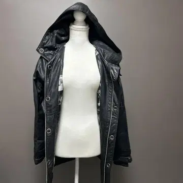 가격 인하 SLY 후드 부착 블랙 가죽 자켓