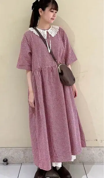 새상품급 린넨 혼방 깅엄 체크 원피스