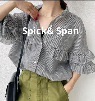Spick & Span 코튼 실크 티어드 프릴 슬리브 블라우스