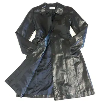 좋은 디자인 천연 가죽 롱 기장 리얼 가죽 코트 블랙 광택