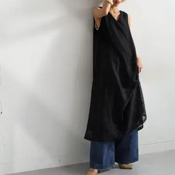 완판템 antiqua 슬리브리스 레이스 원피스 블랙