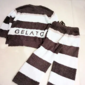 gelato pique 룸웨어 세트 브라운 화이트 트리밍 보더