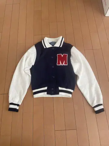 카라 부착 바시티 자켓 네이비 화이트 M 레드 자수 사이즈 M