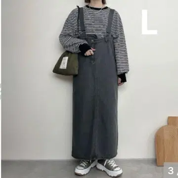 시마무라 rumi 데님 오버롤 스커트 블랙 L 사이즈 점프 스커트