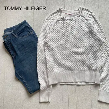 TOMMY HILFIGER 케이블 니트 스웨터 크루넥 화이트 XS