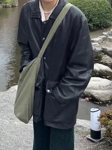 TOMMY HILFIGER 가죽 코트 블랙