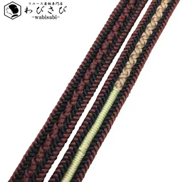 일본 정통의상 소품 허리띠 순수 실크 평조립 끈 브라운 C-6591