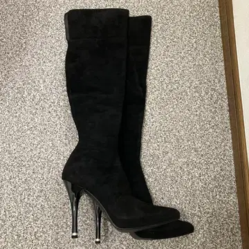 코멕스 블랙 스웨이드 니하이 부츠 하이힐 S 사이즈 슬림 레그