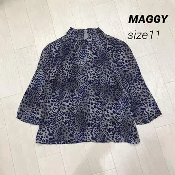 실크 100% 긴자 매기 MAGGY 5부 소매 레오파드 무늬 블라우스