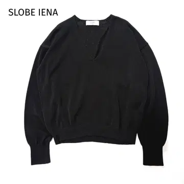 SLOBE IENA V넥 린넨 블렌드 니트 블랙 프리 사이즈