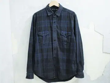 MINEDENIM 블랙 데님 체크 프린트 셔츠