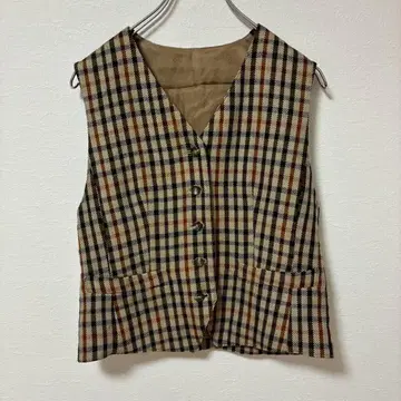 DAKS 닥스 체크 무늬 베스트 울 100% 브라운 계열