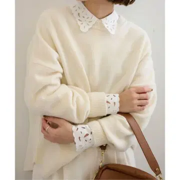 슬로브 이에나 자수 레이스 칼라 셔츠
