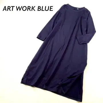 [ 새상품급 ] ART WORK BLUE 코튼 롱 원피스 긴팔 네이비