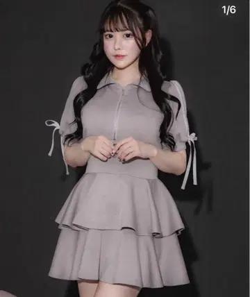 pium 더블 라인 티어드 저리 원피스 라벤더 그레이