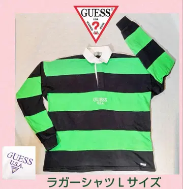GUESS 게스 라거 셔츠 블랙 x 그린 보더 셔츠 귀여운 가을 상품